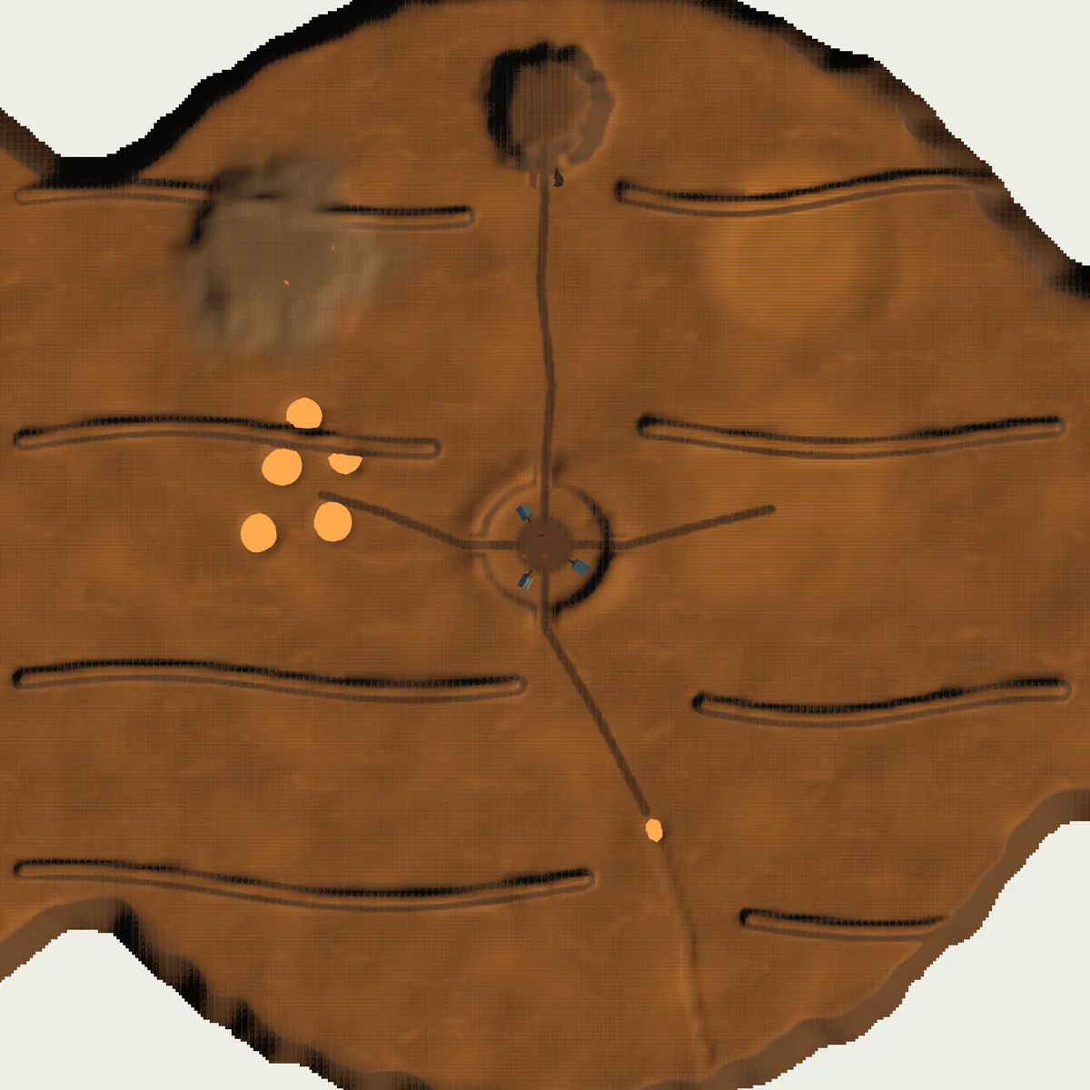 Map of Emberleaf seen from above, north at the top