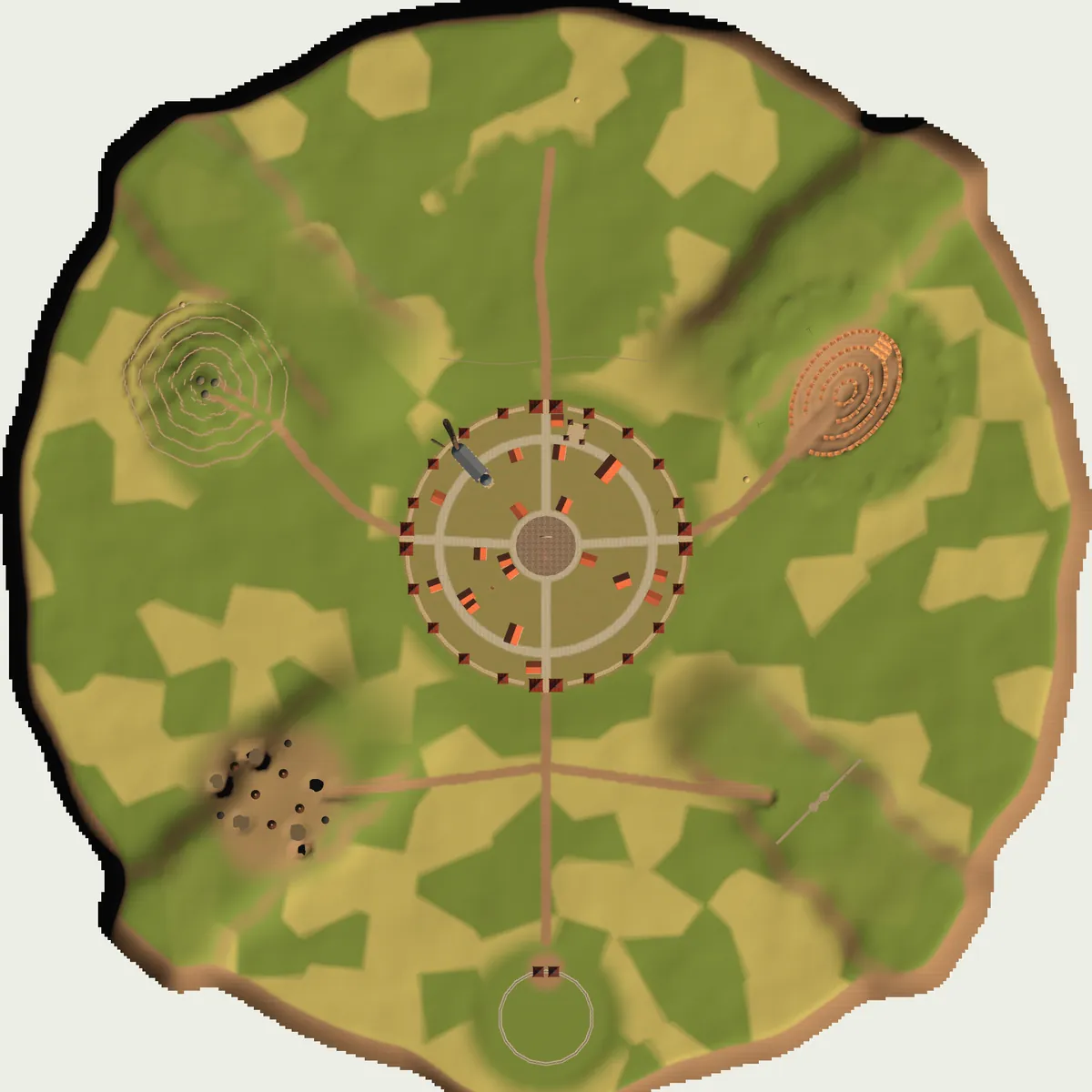 Map of Highbark seen from above, north at the top
