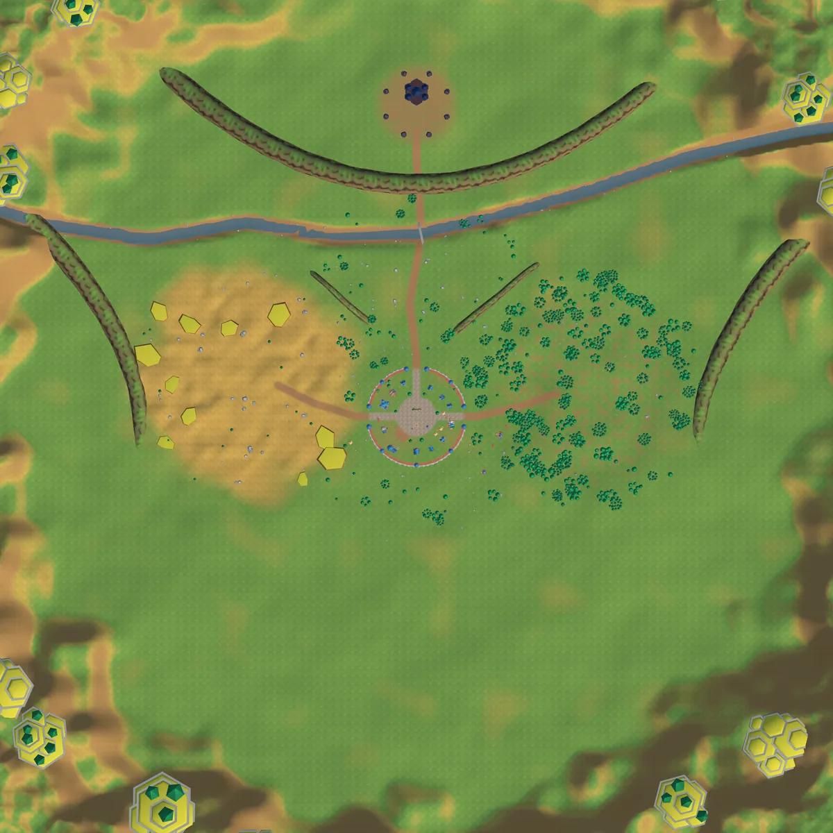 Map of Rootfall seen from above, north at the top