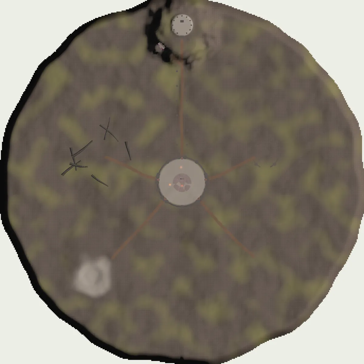 Map of The Withered Crown seen from above, north at the top